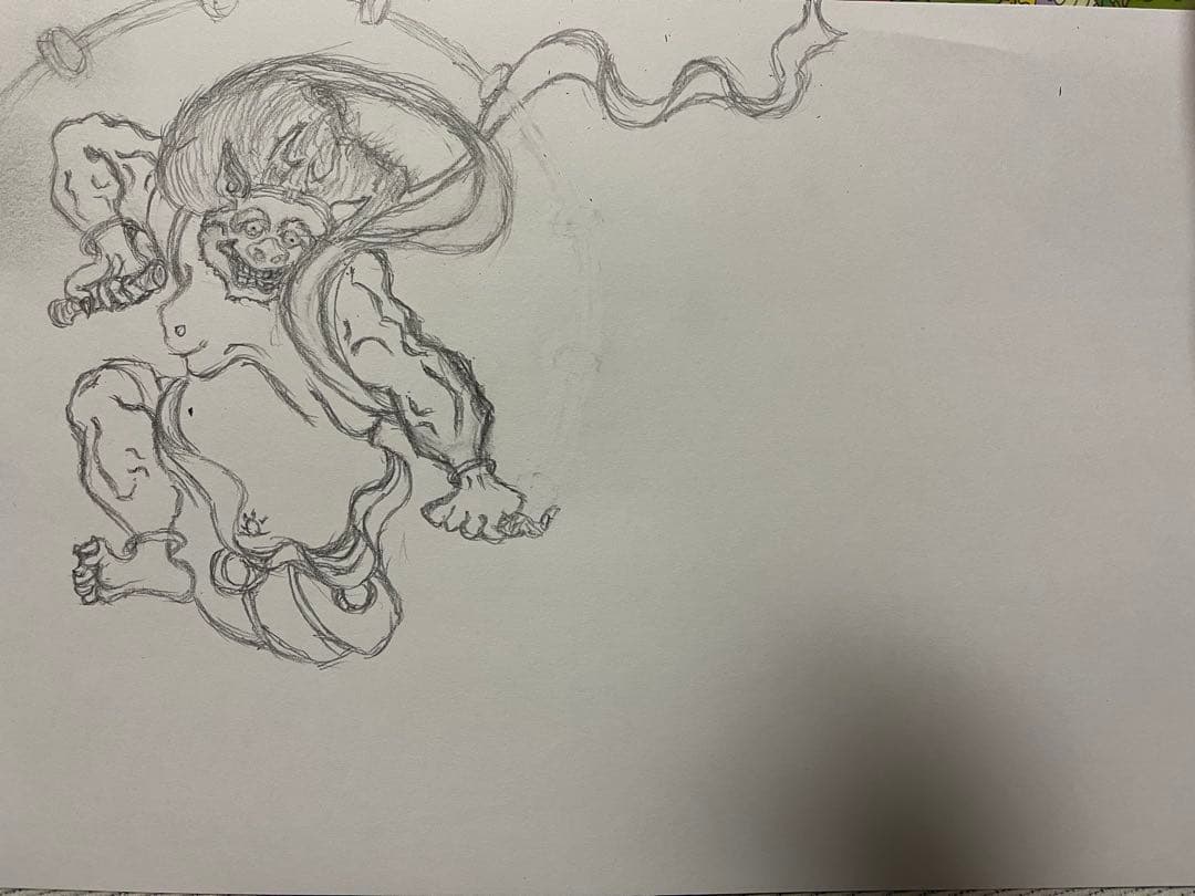 和風水彩画 雷神木製フレーム