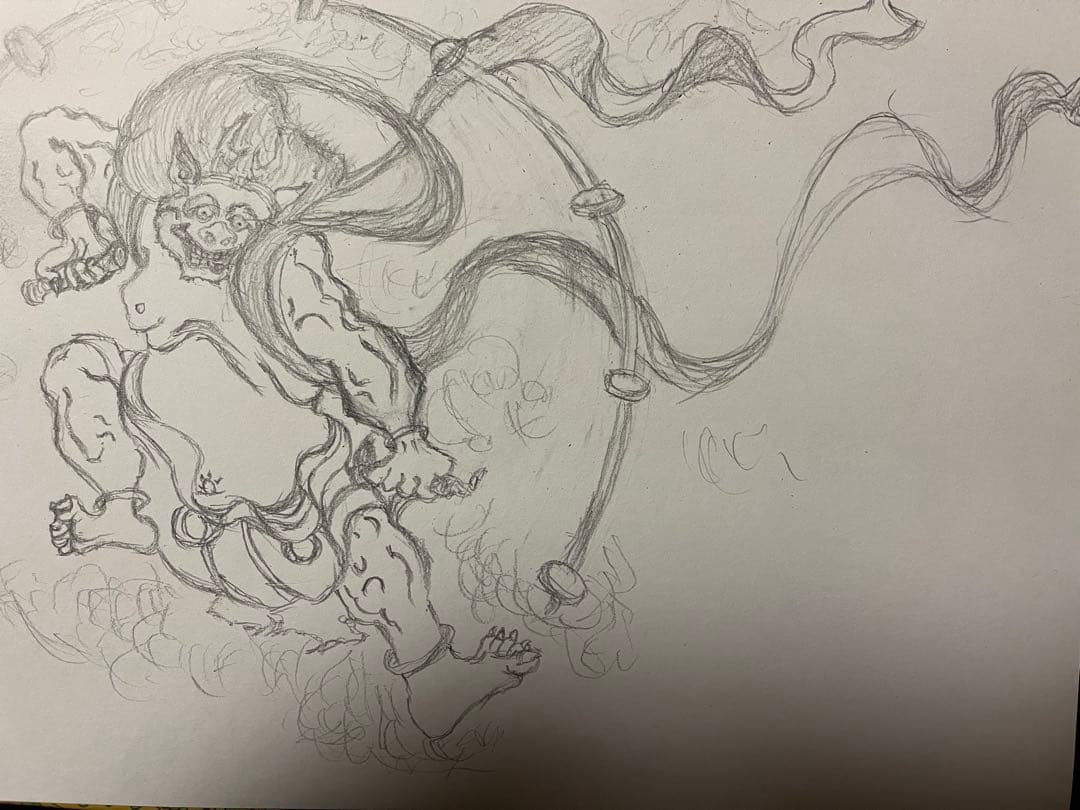 和風水彩画 雷神木製フレーム