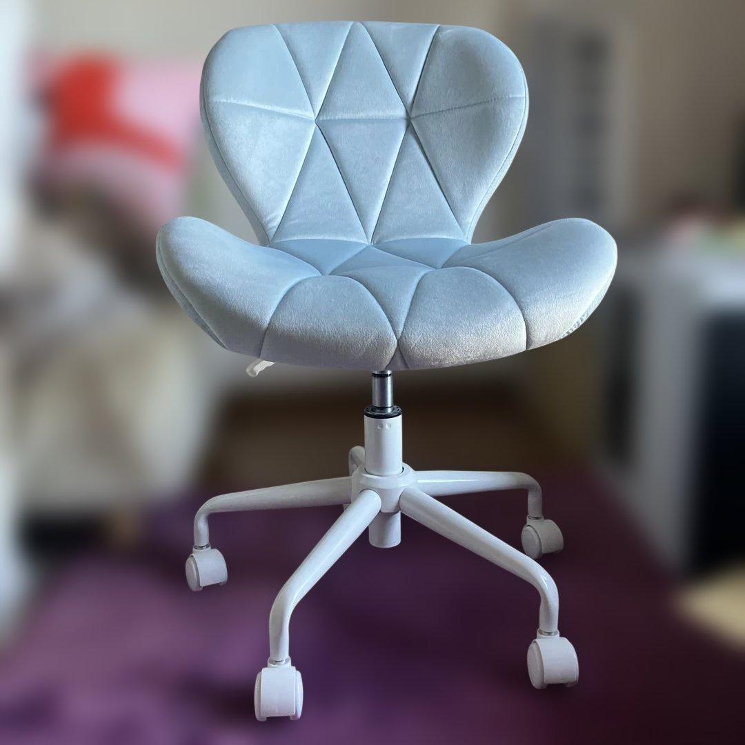 パステルブルー　デスク用チェア　ベロア　サロン　北欧風　韓国風
