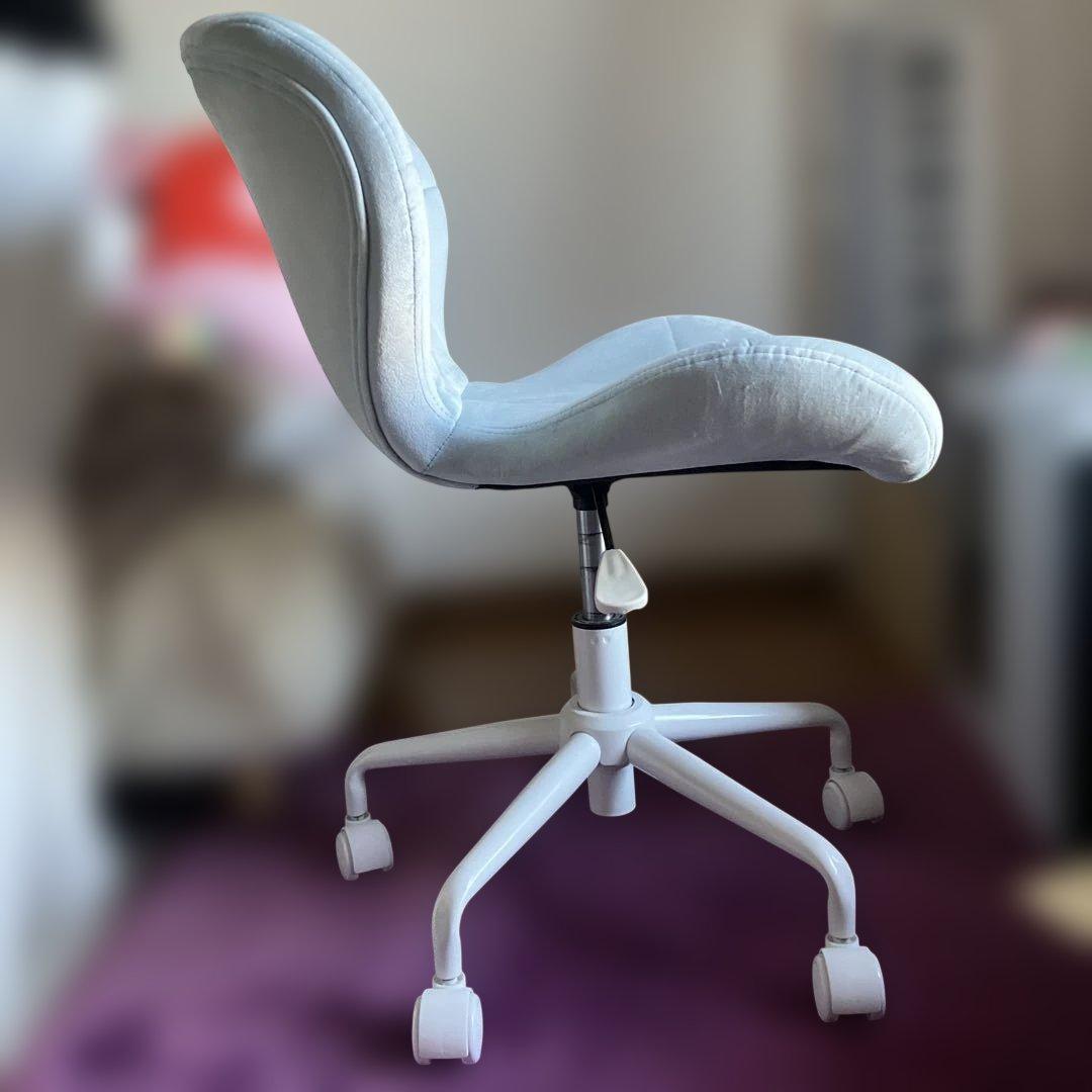 パステルブルー　デスク用チェア　ベロア　サロン　北欧風　韓国風