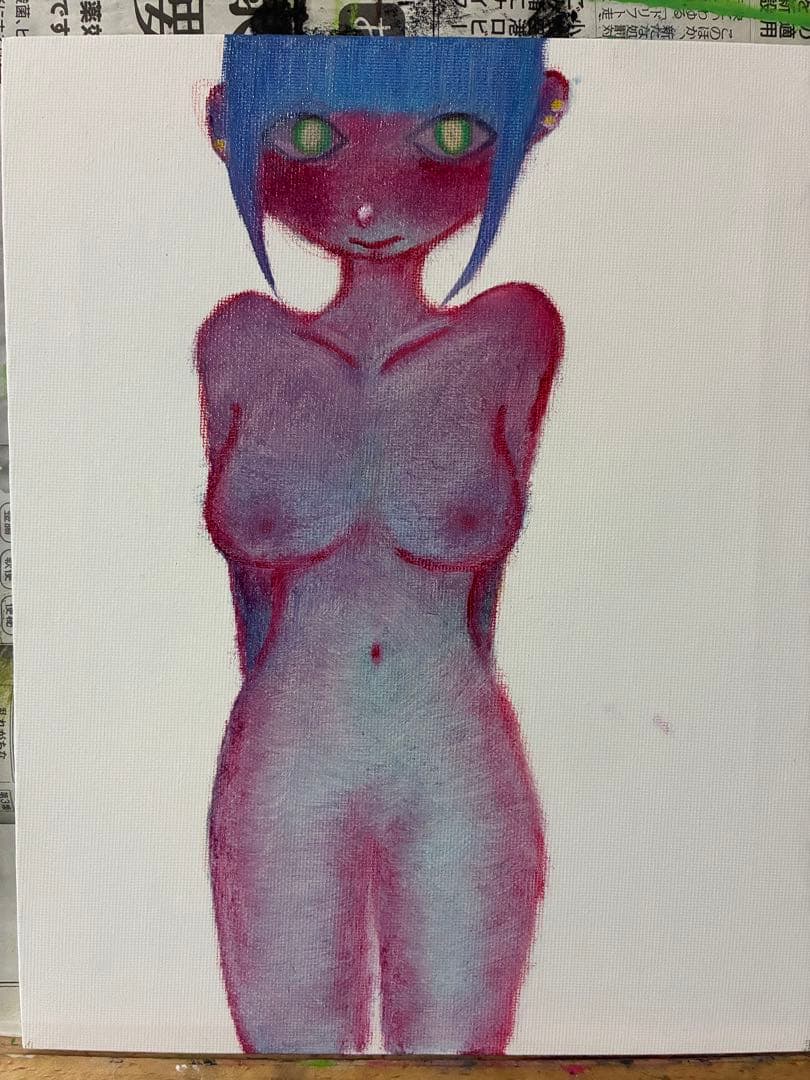 アート 油絵 オリジナル 一点物 限定 病みかわいい 裸像 創作 原画 人物画