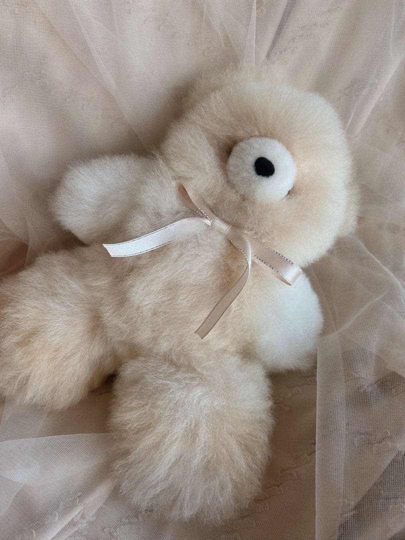 ふわふわアルパカテディベア (ペルー直輸入) ホワイトxベージュ