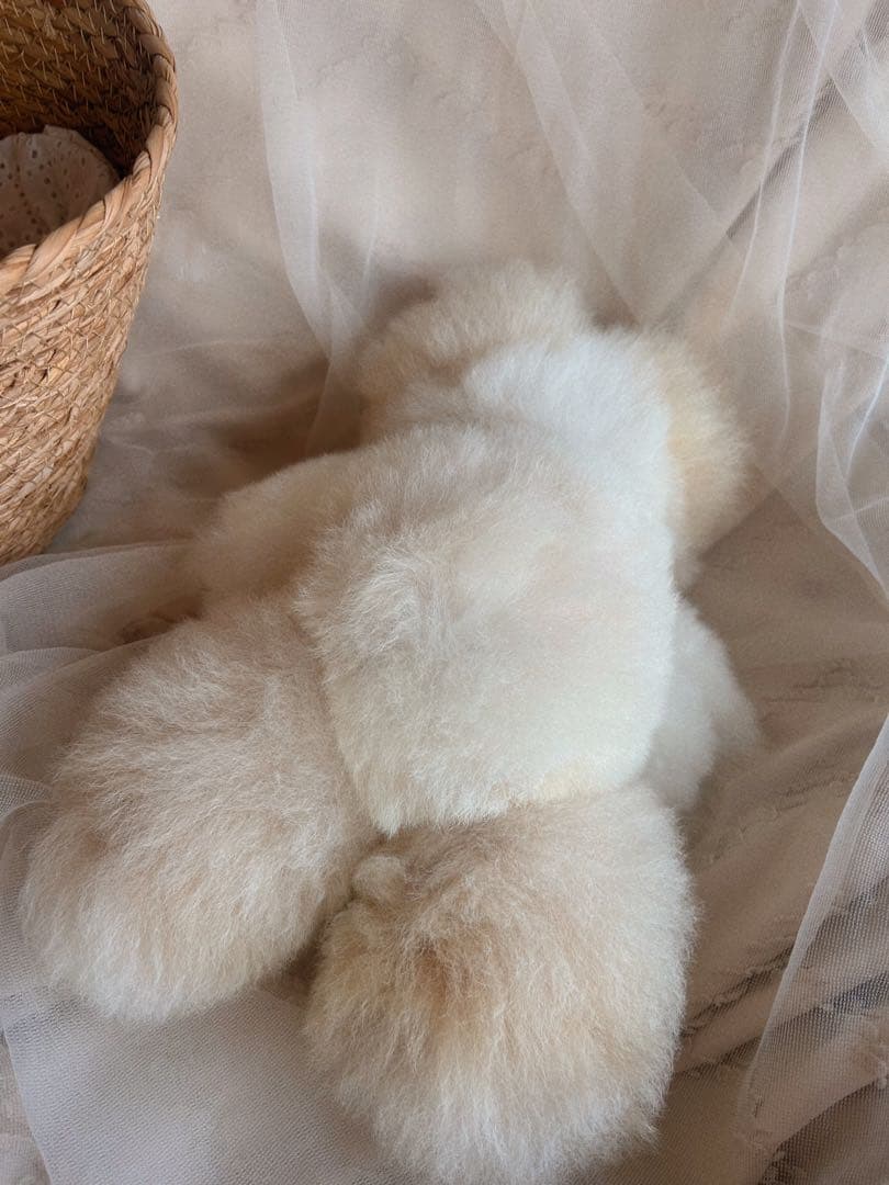 ふわふわアルパカテディベア (ペルー直輸入) ホワイトxベージュ