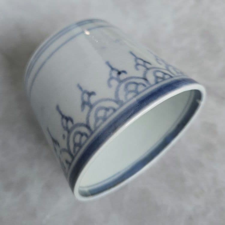 古伊万里　染付　瓔珞文　そば猪口　覗き　江戸時代　骨董品　アンティーク　金継ぎ