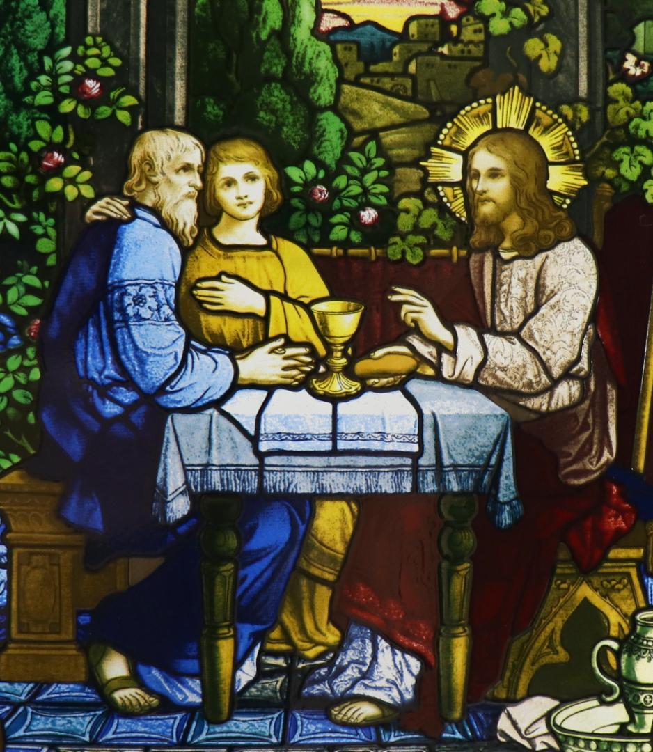 古代ローマの神殿のイエス・キリスト ヴィンテージ ステンドグラス 絵画 宗教画