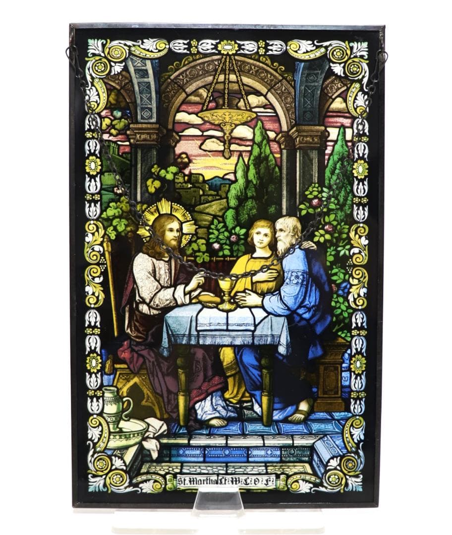 古代ローマの神殿のイエス・キリスト ヴィンテージ ステンドグラス 絵画 宗教画