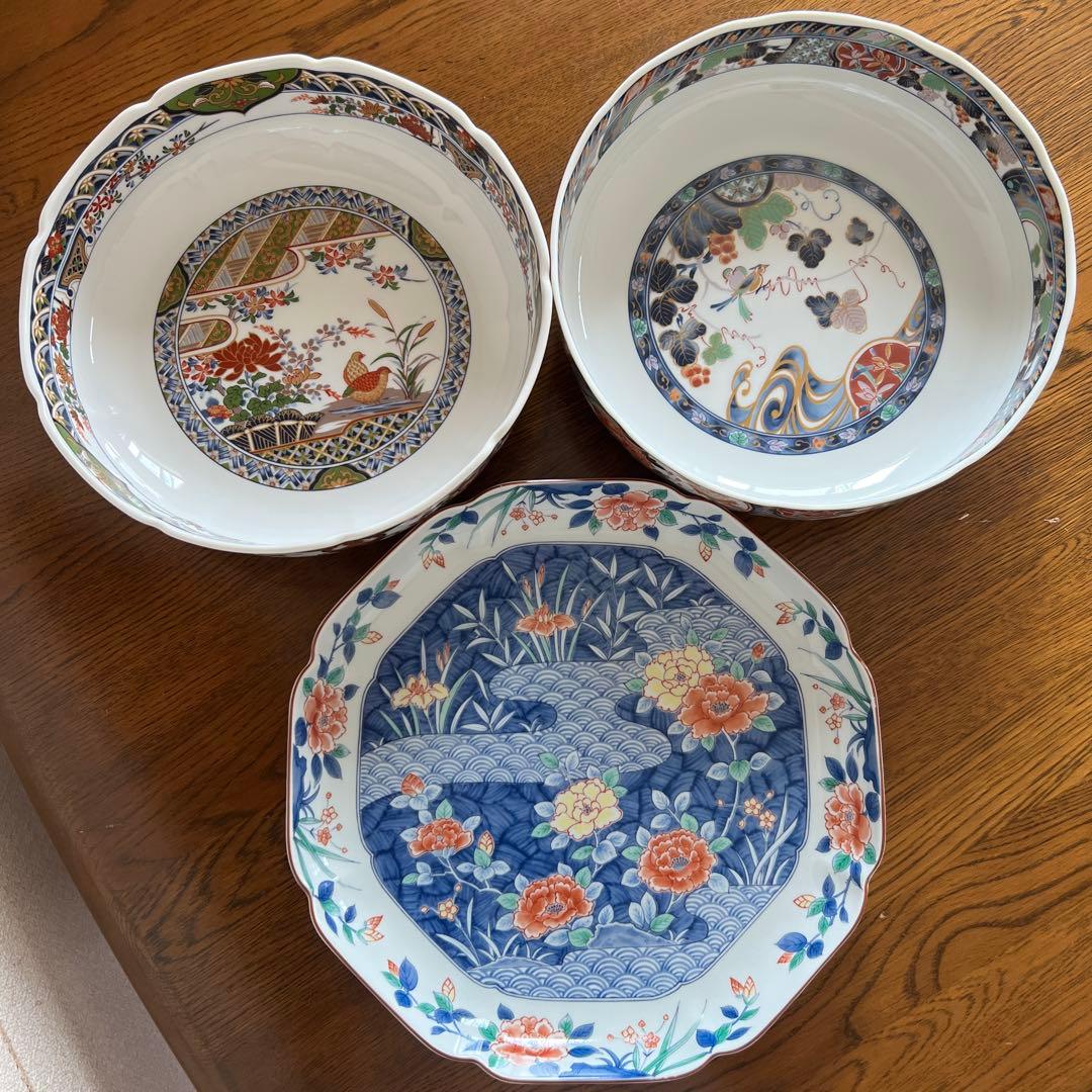 高級陶器　趣味のうつわ　丸谷焼 大鉢 錦伊万里　日本の器　友禅八角　庫山窯　丸喜