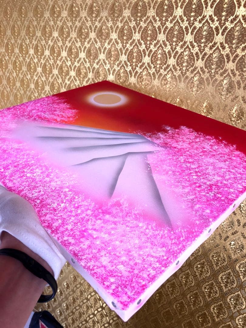 富士山絵画☆満開桜富士 強力高波動F8号キャンバス 風水開運絵画金運仕事運生命力