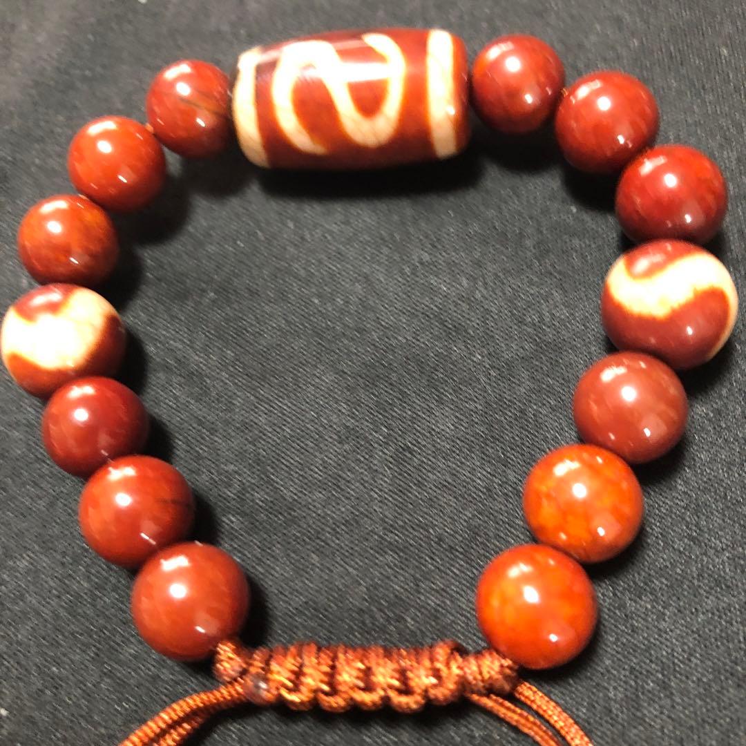 上肯天珠‼️西蔵護摩供龍紋金銭釣招財天珠ブレスレット