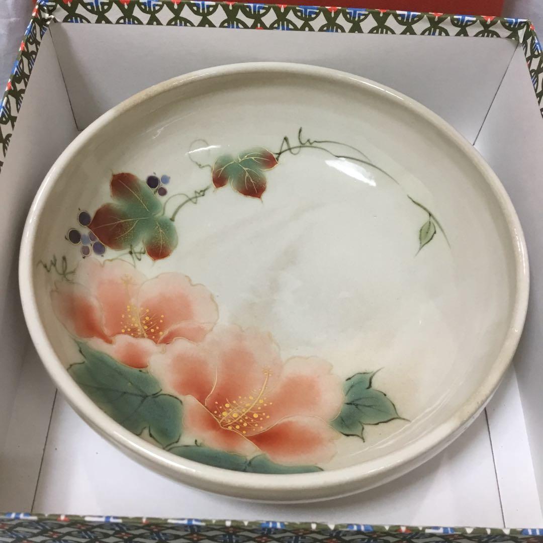 高級★京焼　清水焼き 陶葊（とうあん）色絵付け大皿　ぶどう柄