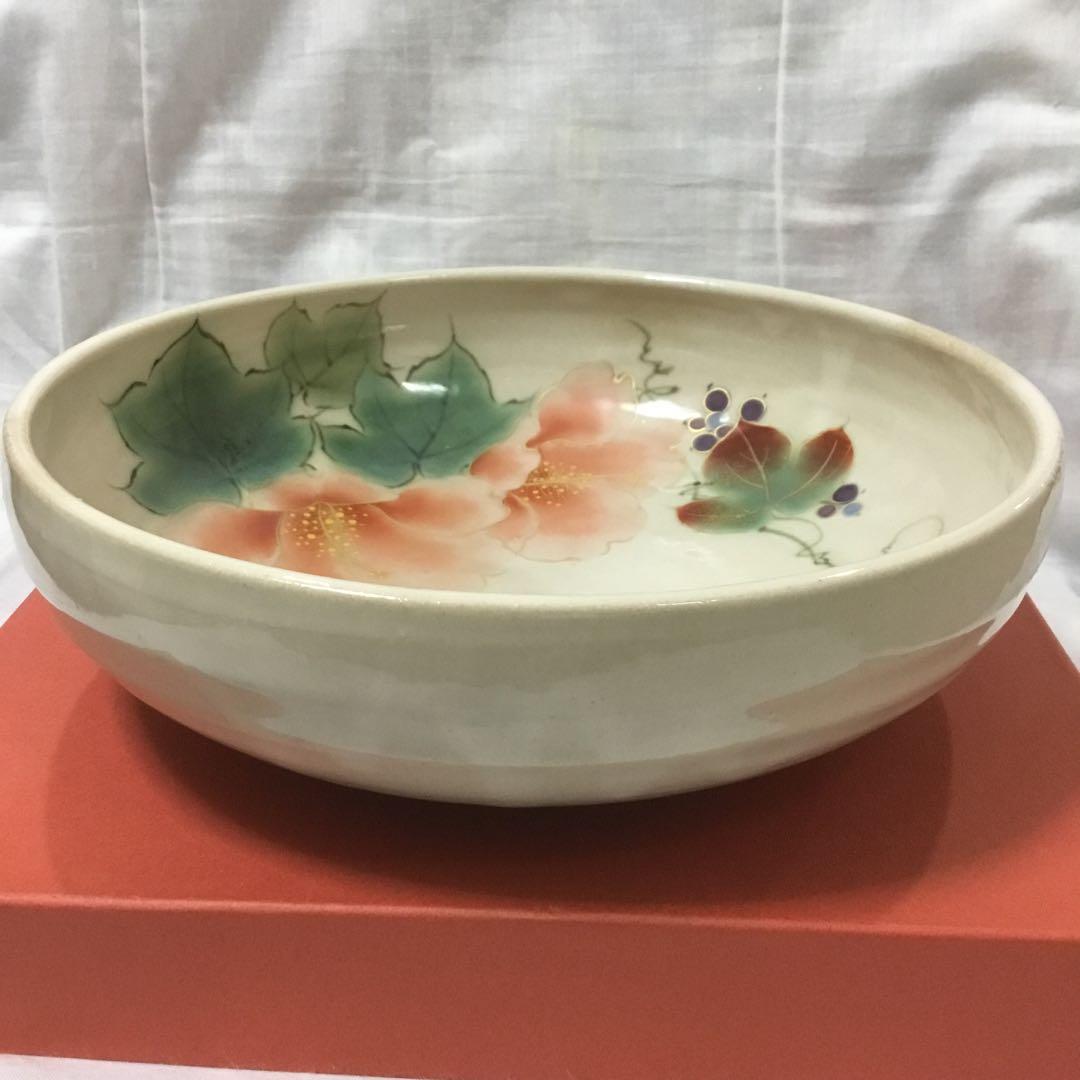 高級★京焼　清水焼き 陶葊（とうあん）色絵付け大皿　ぶどう柄