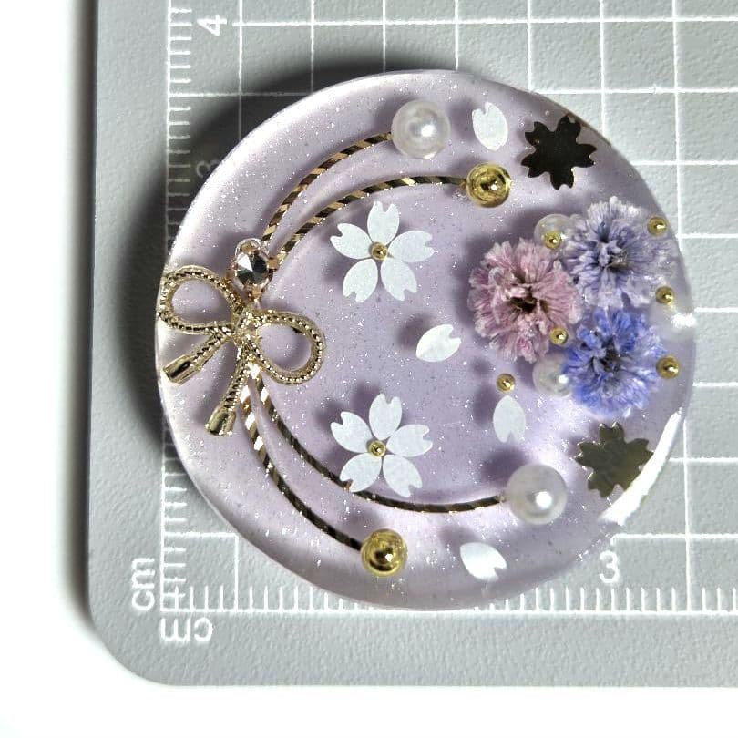 レジンヘアゴム　ヘアアクセサリー　ハンドメイド　丸　約3.5cm　パープル　和風