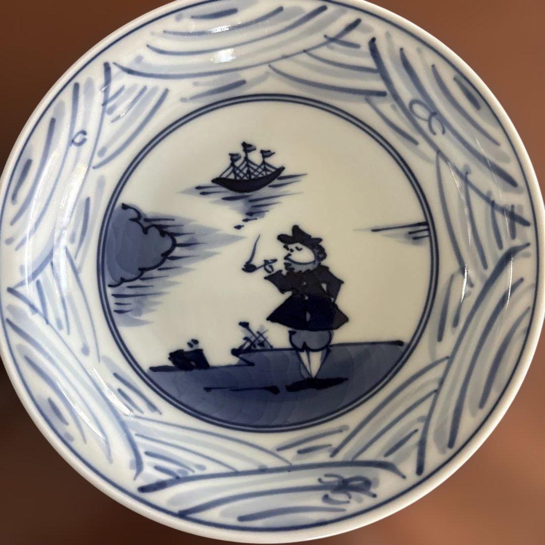 有田焼　しん窯青花　長崎紋玉渕スープ皿4枚セット