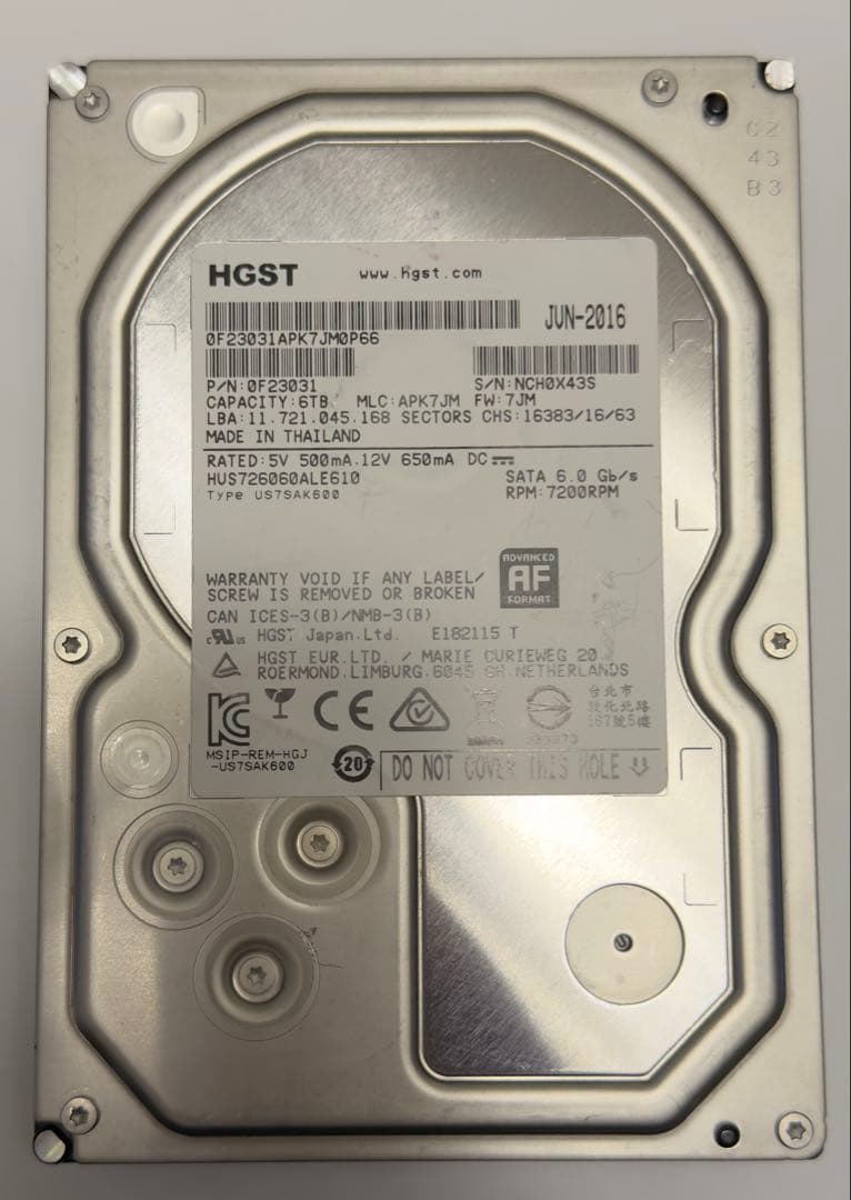 外付けハードディスク・ドライブ HGST HUS726060ALE610 6TB HDD