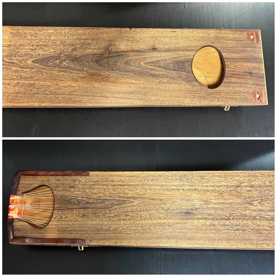 琴 筝 すだれ彫り 上角巻き 紅木装飾 金彩鶴松図 蒔絵口前 並甲 13弦 良品