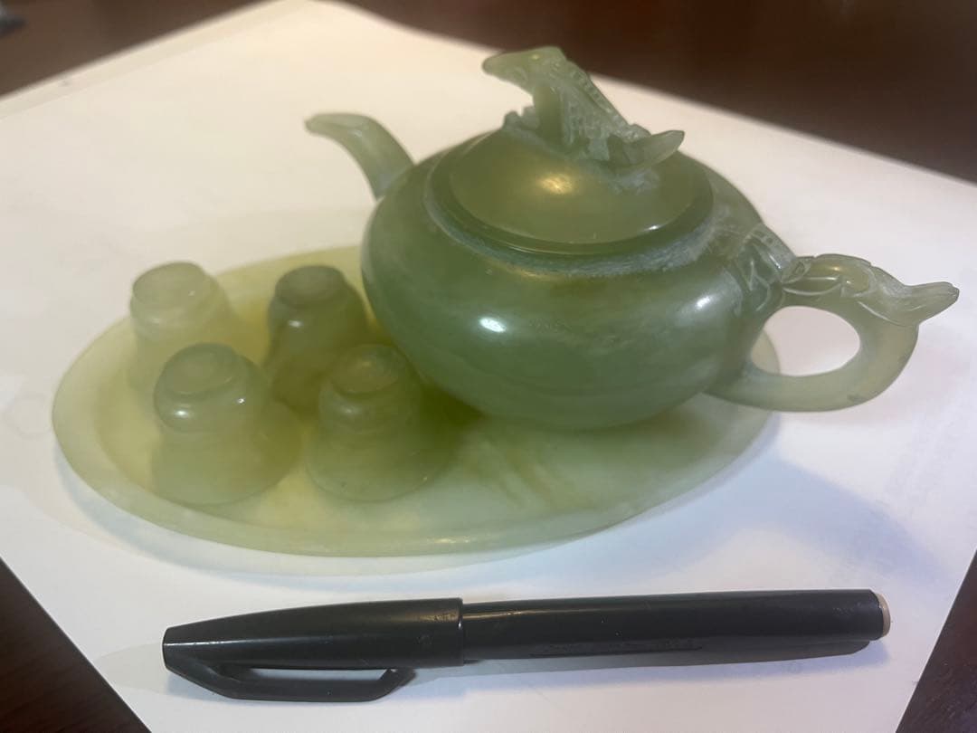 玉　急須と茶碗セット ドラゴンデザイン