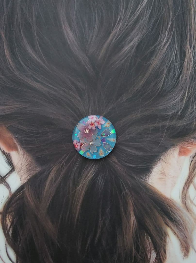 桜シリーズ ブルーラウンドレジンヘアゴム