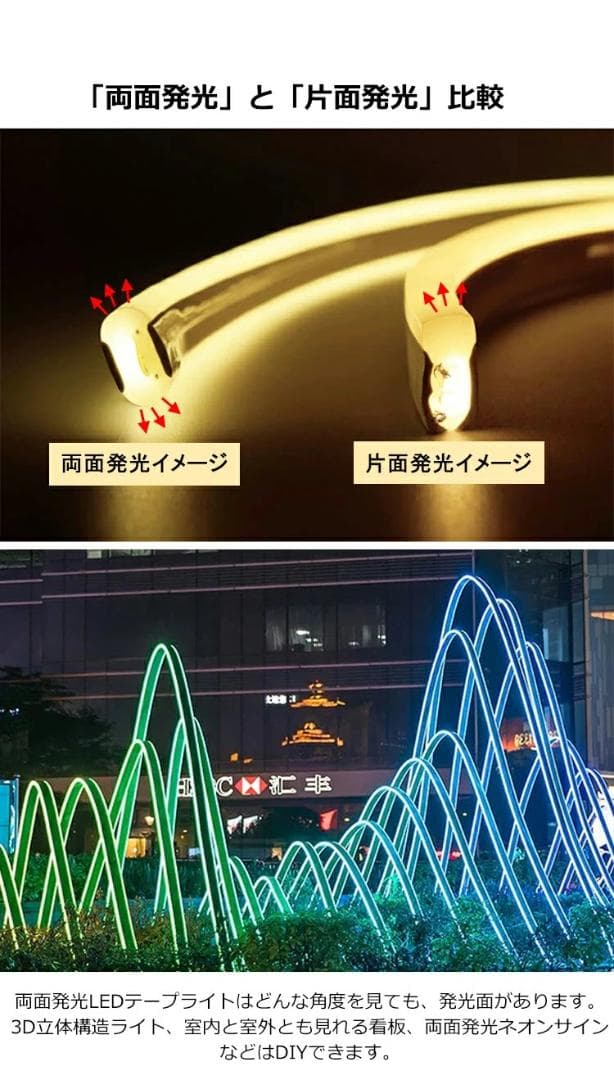 RGB 両面発光 EL蛍光チューブ管 ledテープ 2m リモコン付