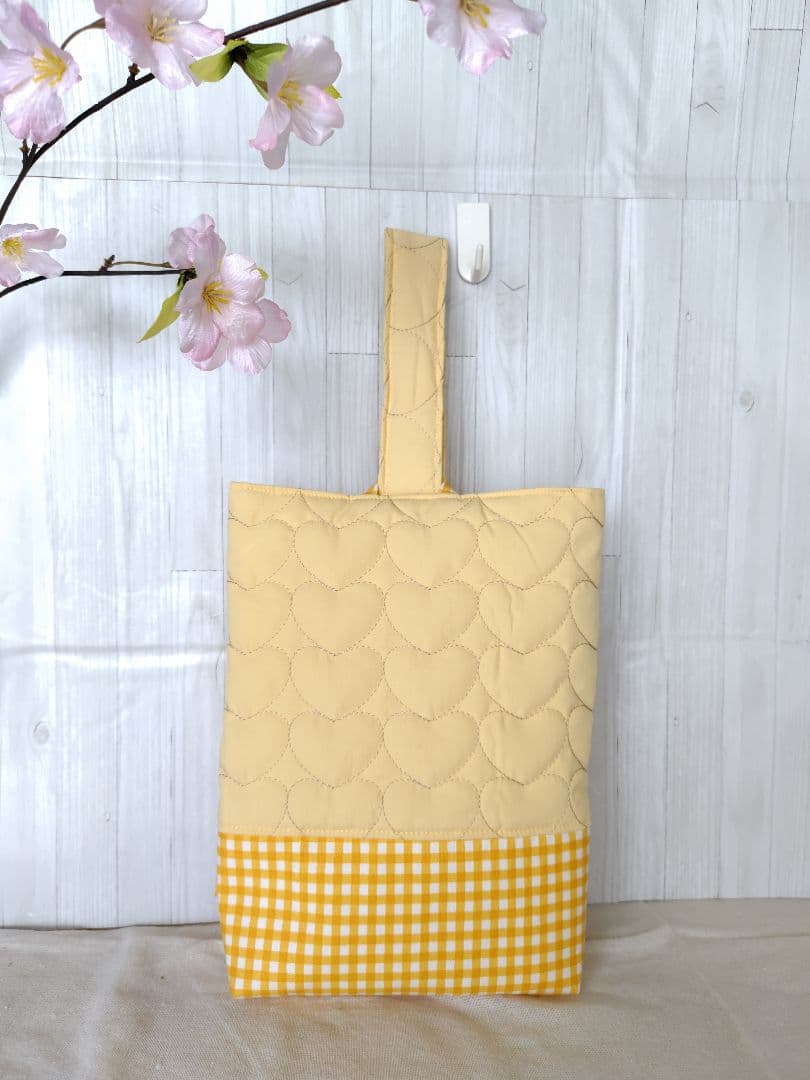 入園 入学 レッスンバッグ3点セット 【イエローハート×チェックフリル 】