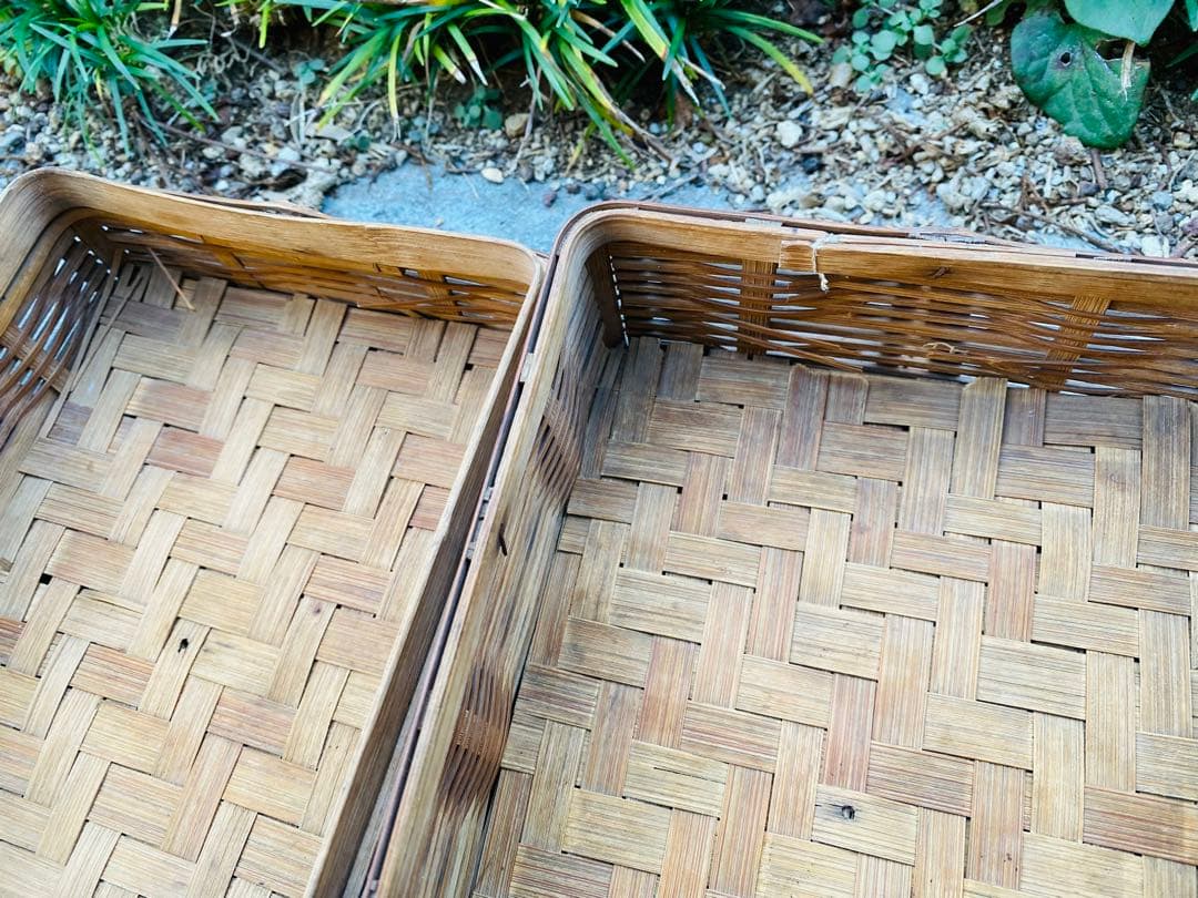 美品 三段竹籠 バスケット 竹細工 籠