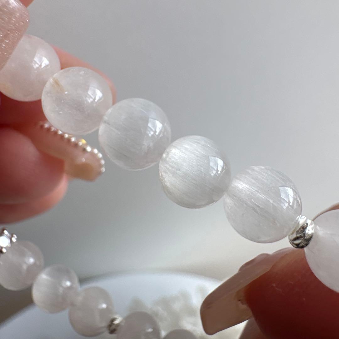 一点物　天然石　ハンドメイドブレス　フォシルコーラル　　サゲニティッククォーツ