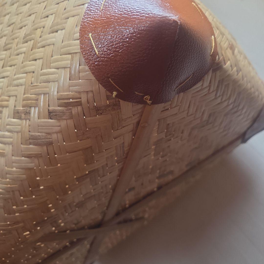 市場竹かご　特大　大分産　横幅42　角　合皮　篠竹　カバー付き