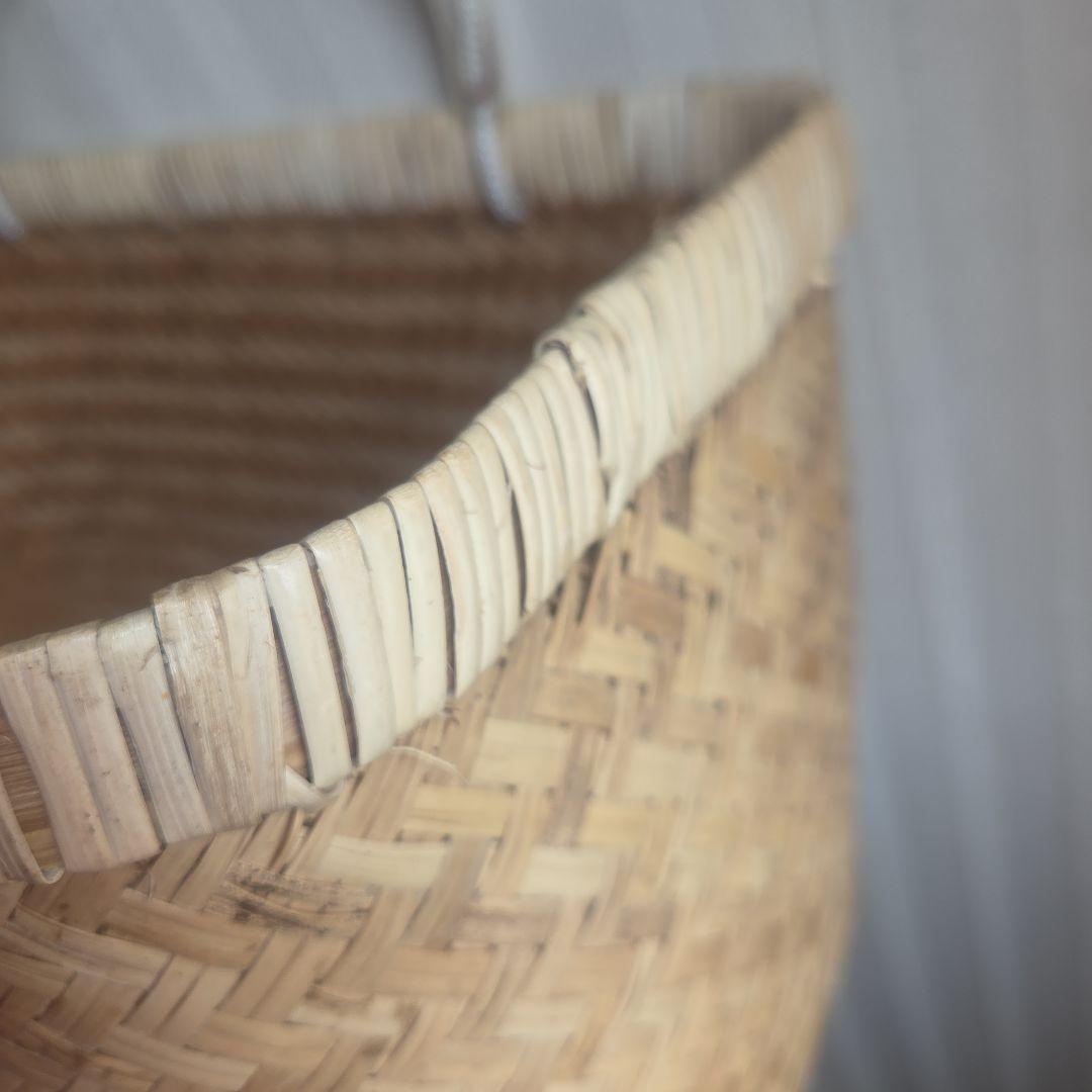 市場竹かご　特大　大分産　横幅42　角　合皮　篠竹　カバー付き