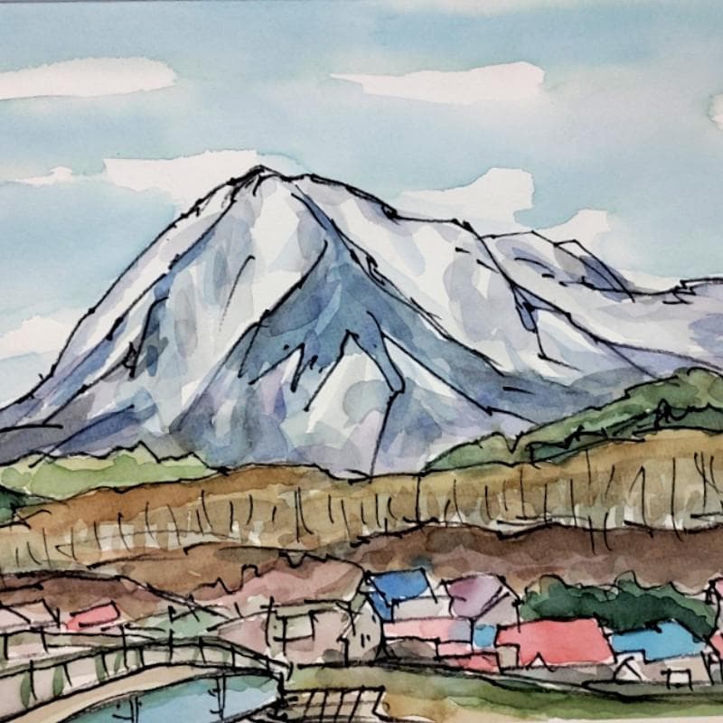 ☆ 境　肇 ☆「利尻岳」水彩画　大衣　新品額！