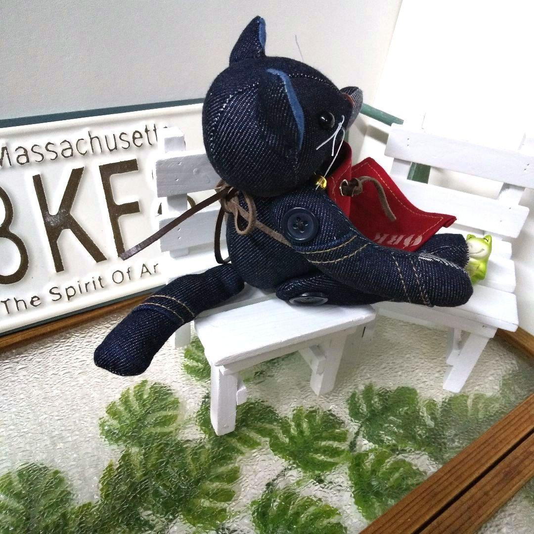 Z7.152❤️デニムリメイク デニム猫 ぬいぐるみ デニムエプロン