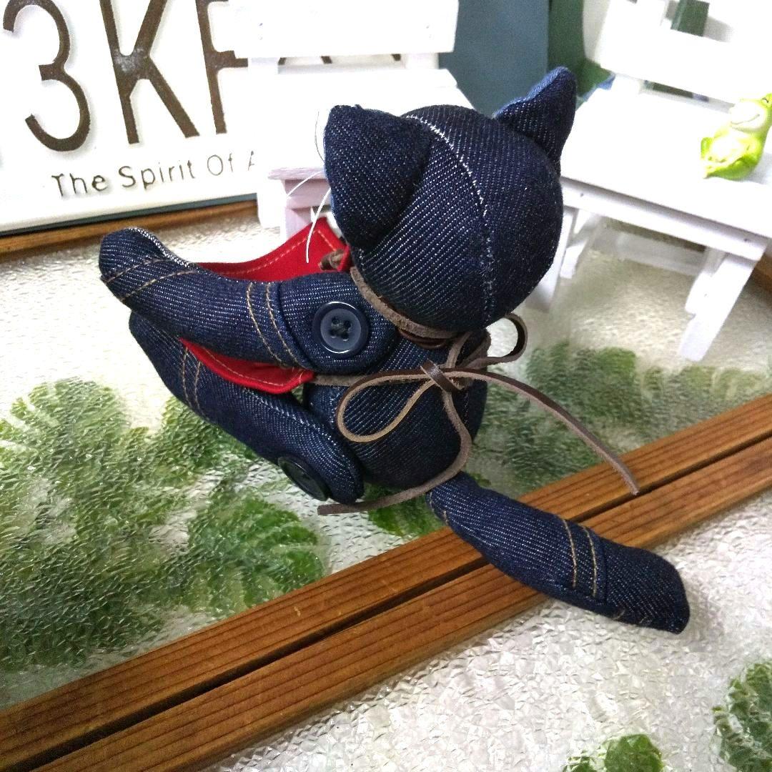 Z7.152❤️デニムリメイク デニム猫 ぬいぐるみ デニムエプロン