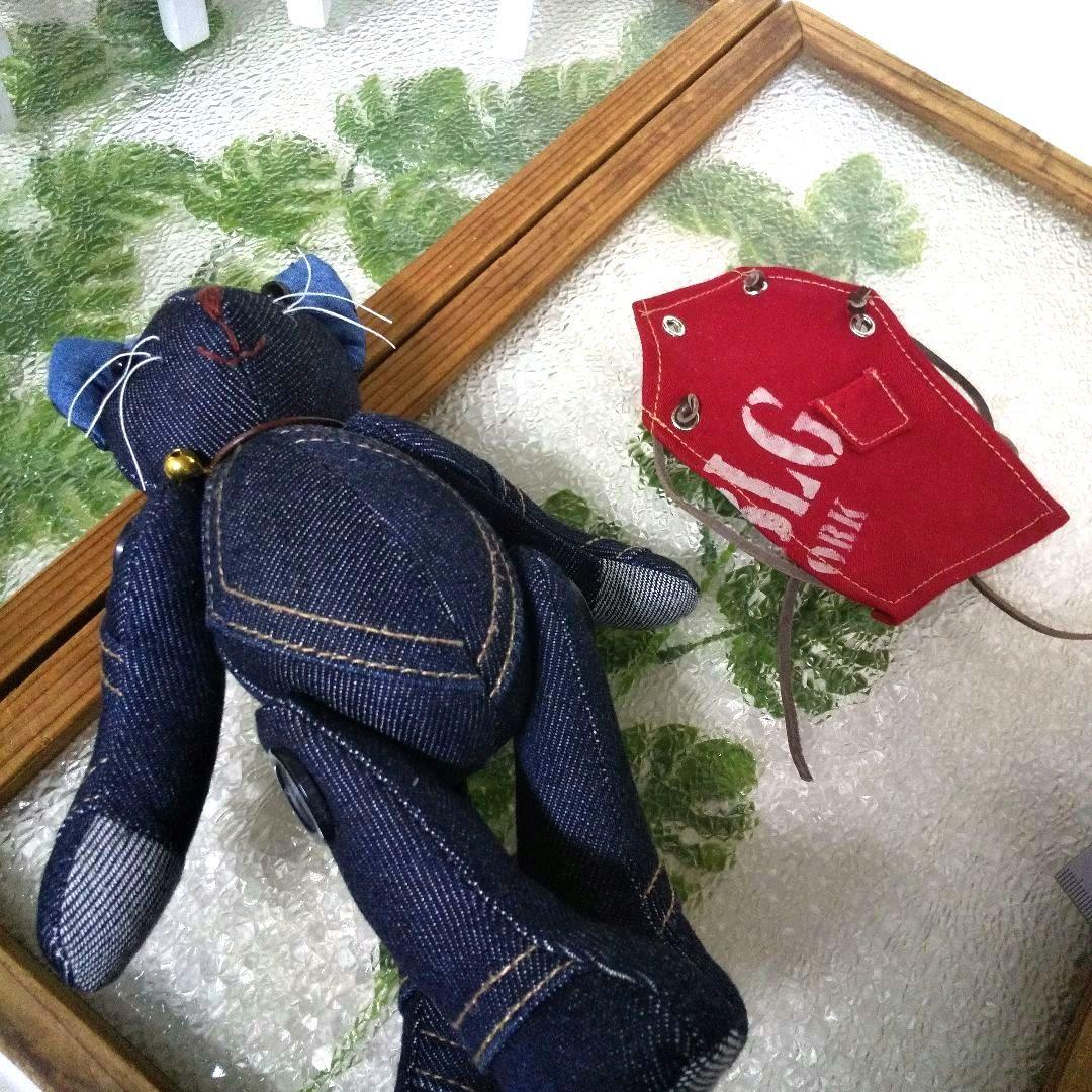 Z7.152❤️デニムリメイク デニム猫 ぬいぐるみ デニムエプロン
