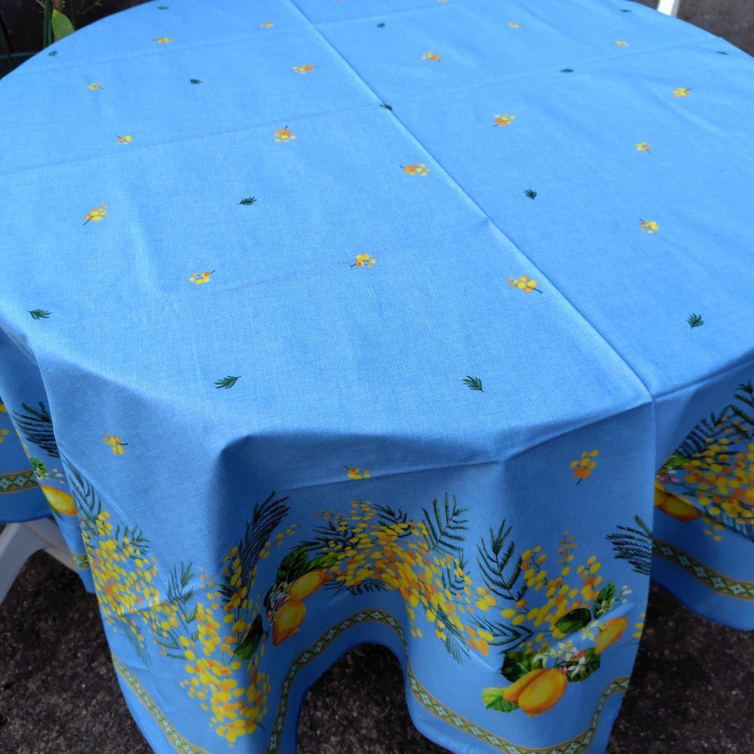 南仏プロバンスプリントテーブルクロス ミモザ/レモン円形