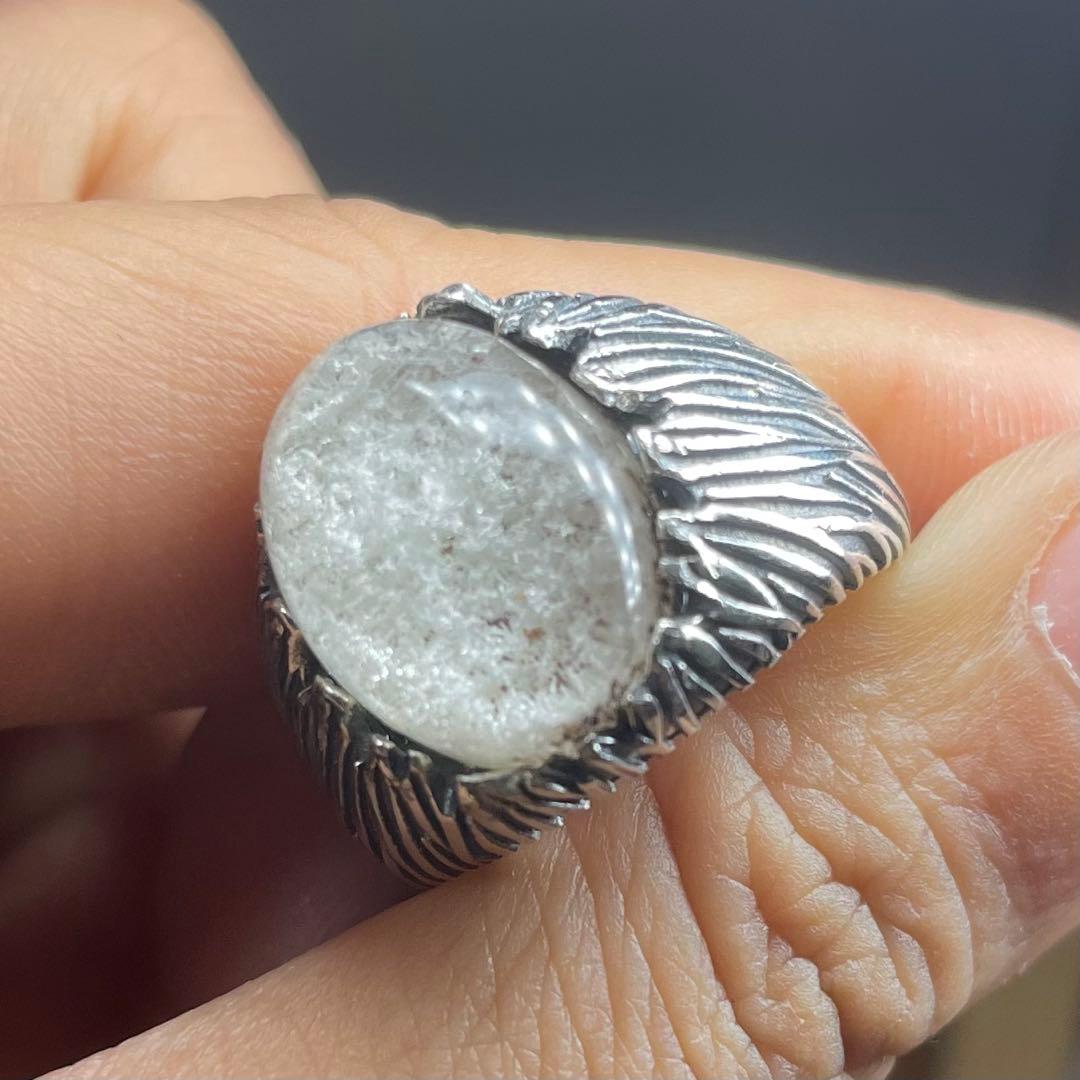 天然石リング　白ガーデンクォーツ　高透明　大粒　SV925刻印