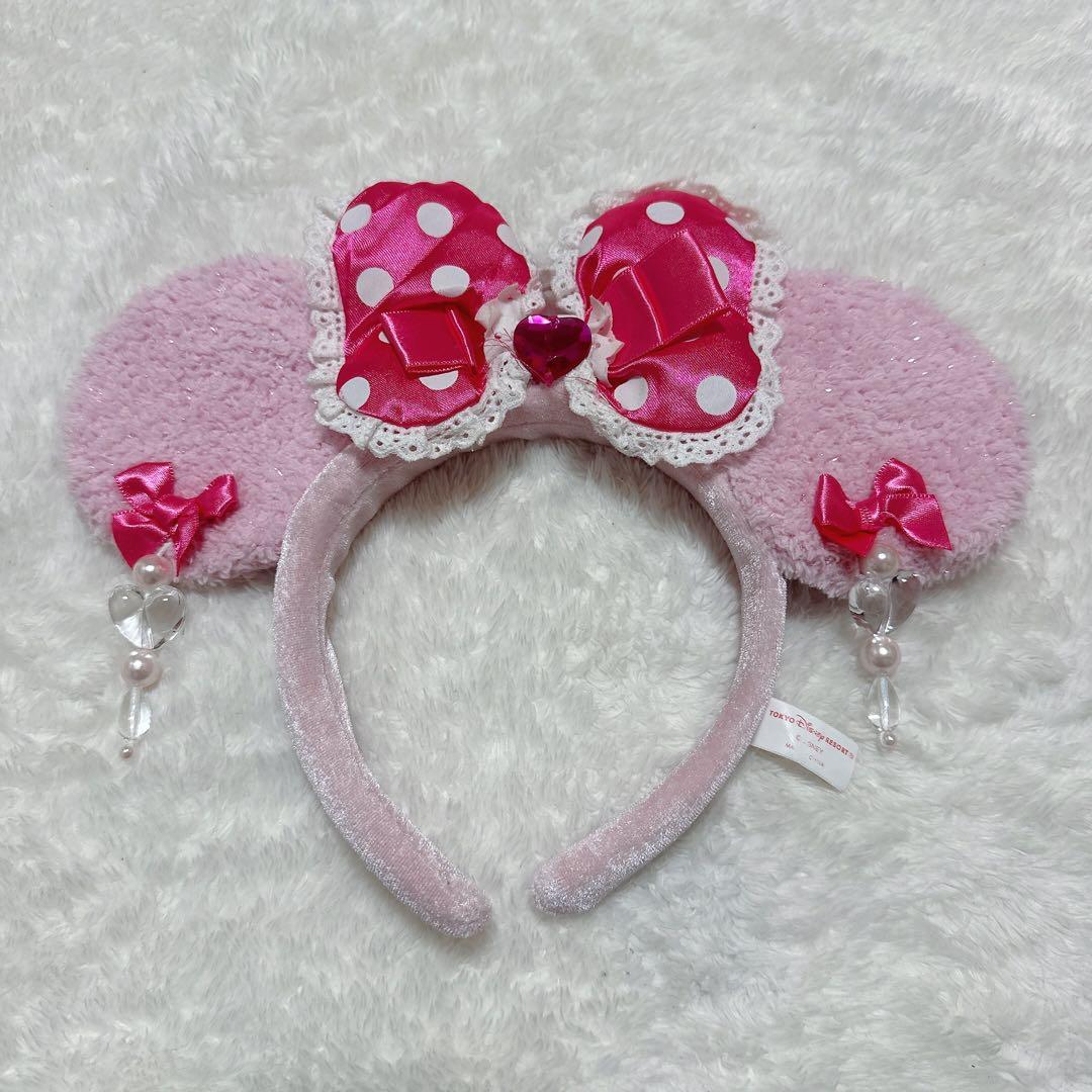 ディズニー　カチューシャ　イヤリング　ミニーちゃん　ピンク　ビーズ　ミニパル