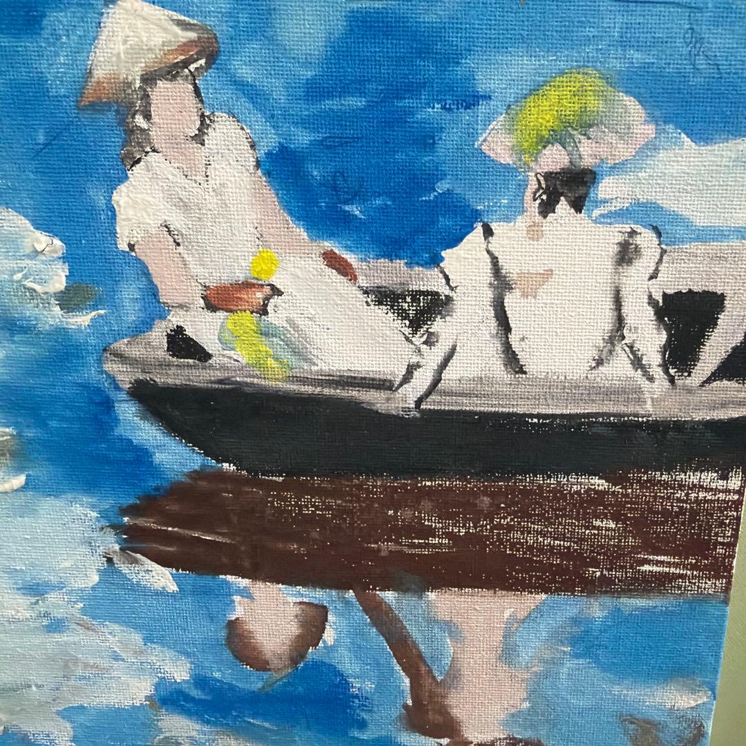 水彩画 ボートに乗る人物