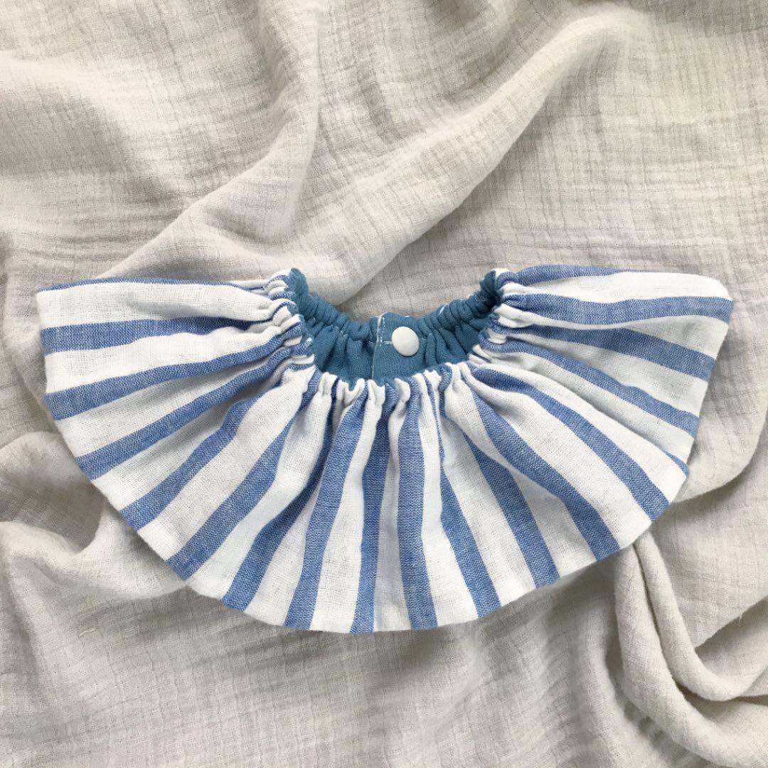 ★サックスブルー×ブルーストライプ★ ハンドメイド　リバーシブル　スタイ　男の子