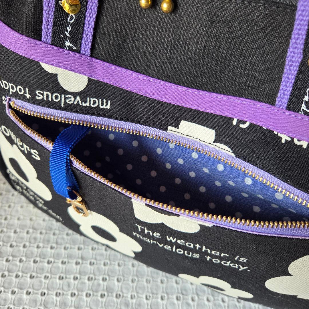 ボストン3way バッグ（M）　デイジー花柄×帆布　ハンドメイド