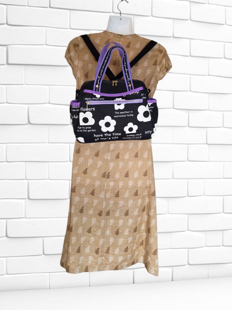 ボストン3way バッグ（M）　デイジー花柄×帆布　ハンドメイド