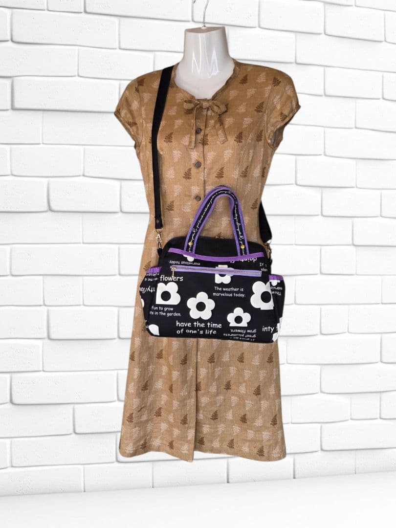 ボストン3way バッグ（M）　デイジー花柄×帆布　ハンドメイド