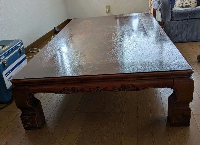 木製角型座卓 彫刻入り【美品】