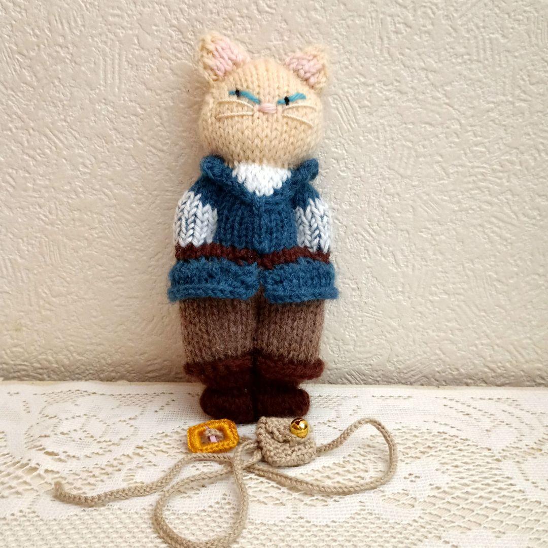 ラプンツェル・王子様になりたかった猫(棒針編み)　がま口(かぎ針編み１点物)