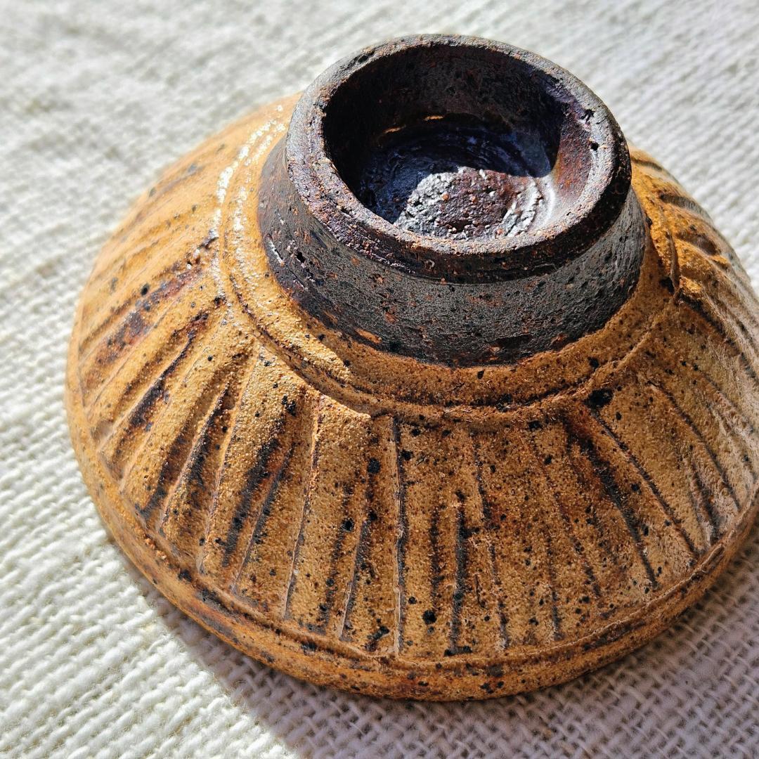 【2点ペア】小ぶり飯椀 茶碗 細しのぎ 新品 越前焼 実生窯 新藤聡子 送料無料