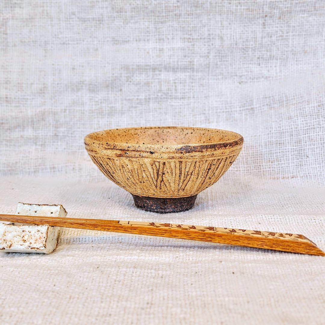 【2点ペア】小ぶり飯椀 茶碗 細しのぎ 新品 越前焼 実生窯 新藤聡子 送料無料