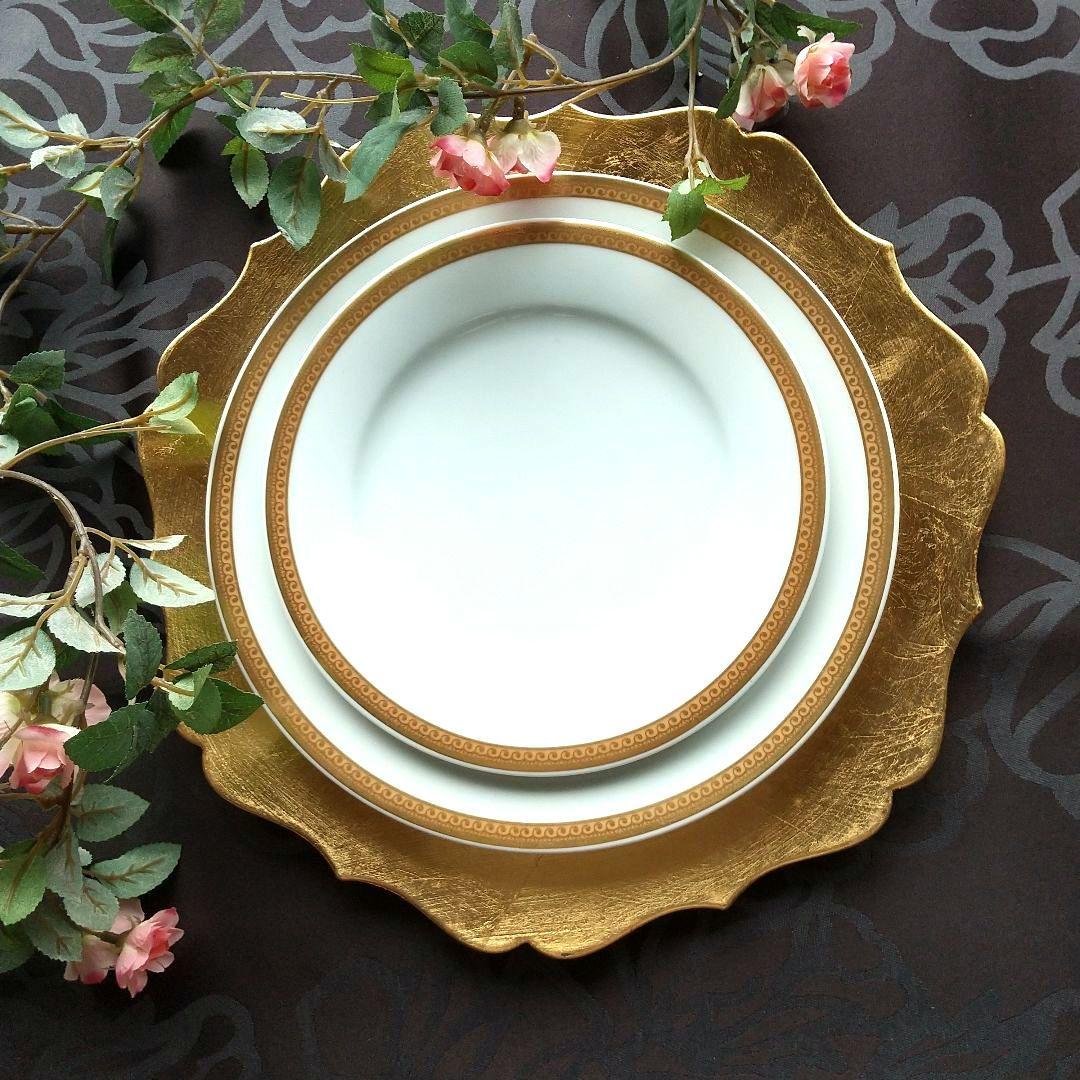 BAYpurp【未使用//ノリタケ】淵回りの金彩の大皿、中皿