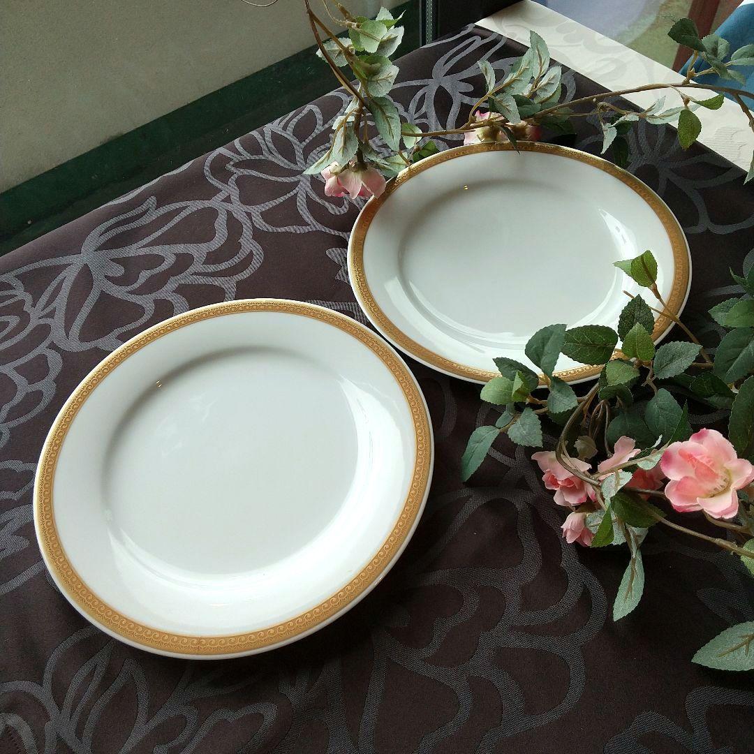 BAYpurp【未使用//ノリタケ】淵回りの金彩の大皿、中皿