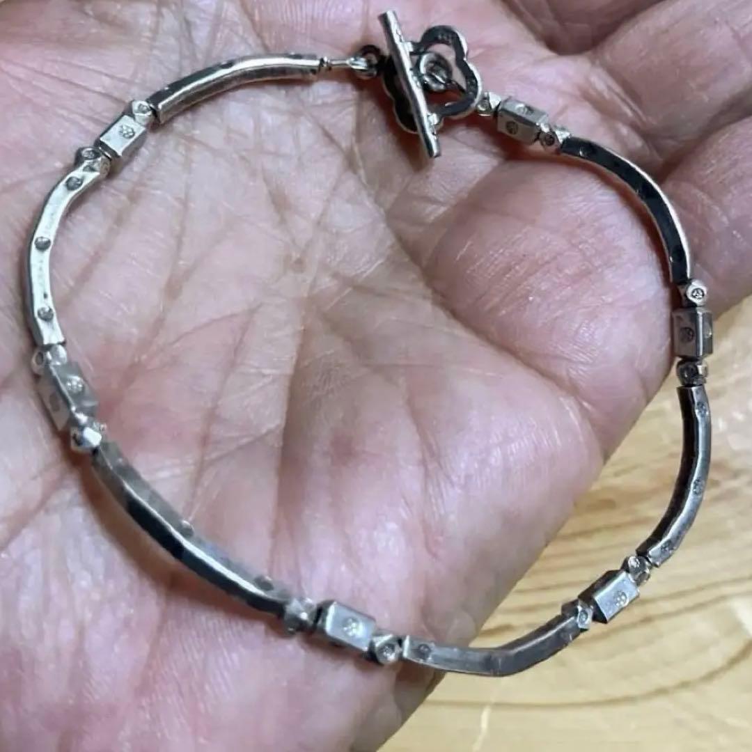 カレンシルバーパドゥア刻印カーブ＆スクエア　ソリッドビーズブレスレット