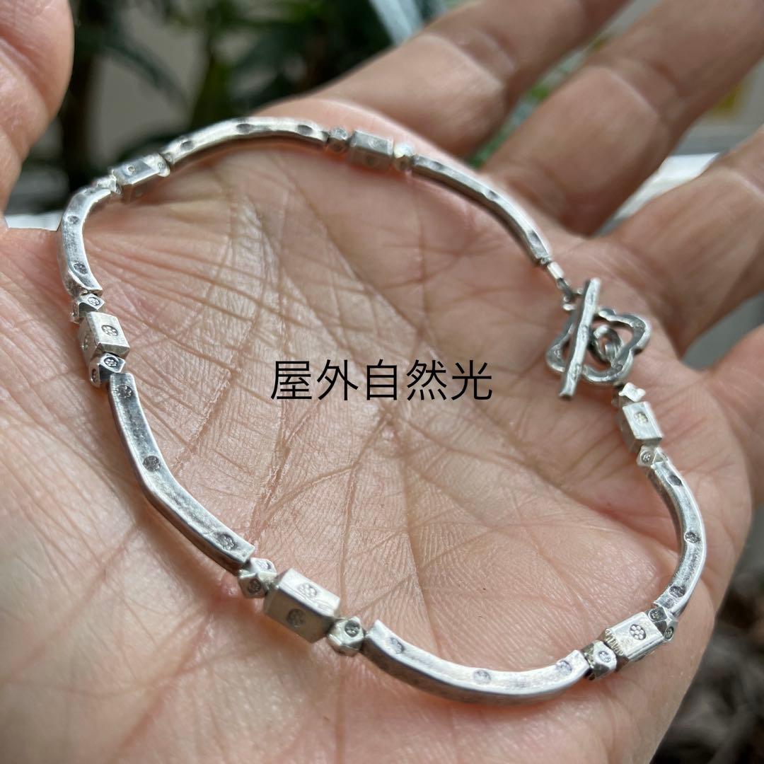 カレンシルバーパドゥア刻印カーブ＆スクエア　ソリッドビーズブレスレット