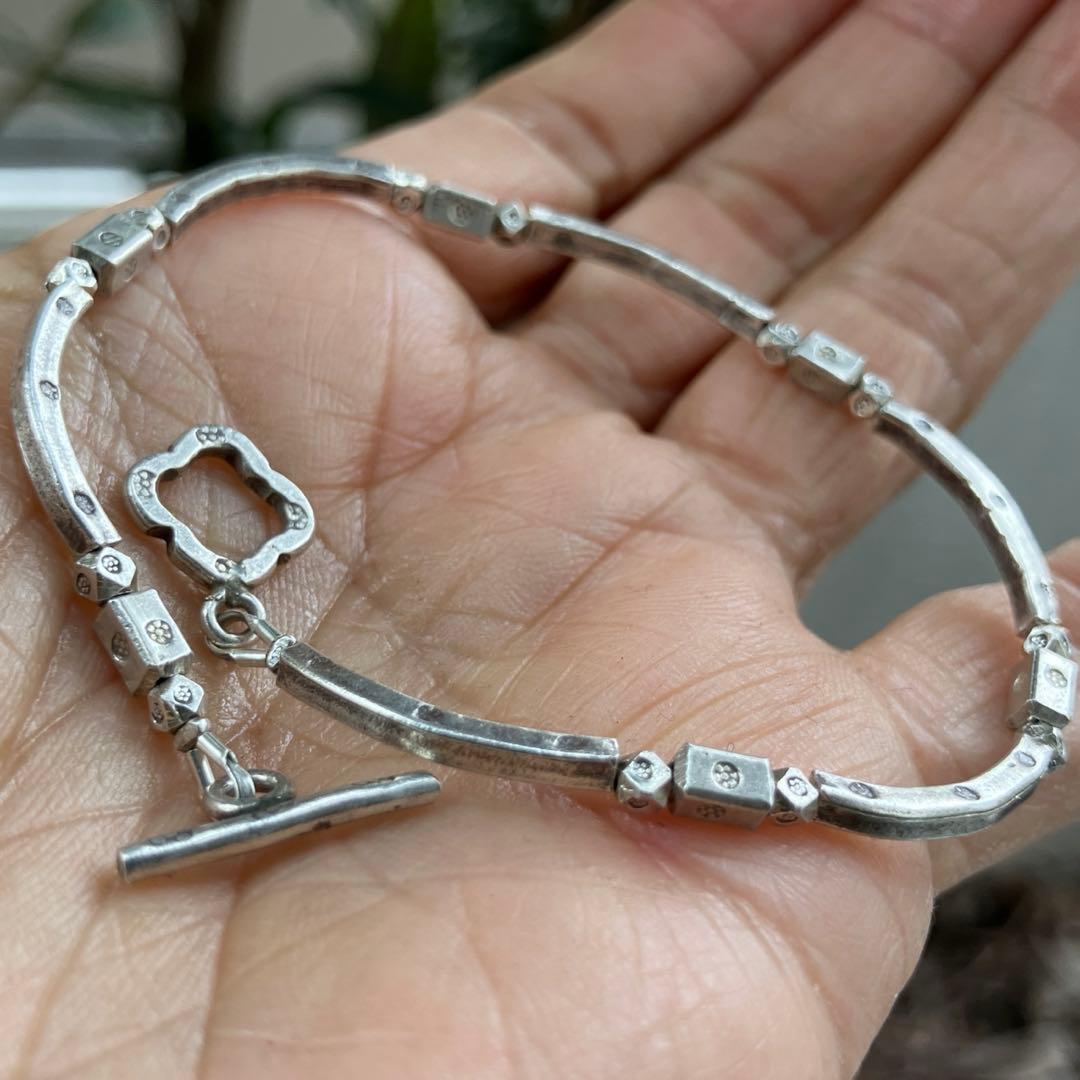 カレンシルバーパドゥア刻印カーブ＆スクエア　ソリッドビーズブレスレット