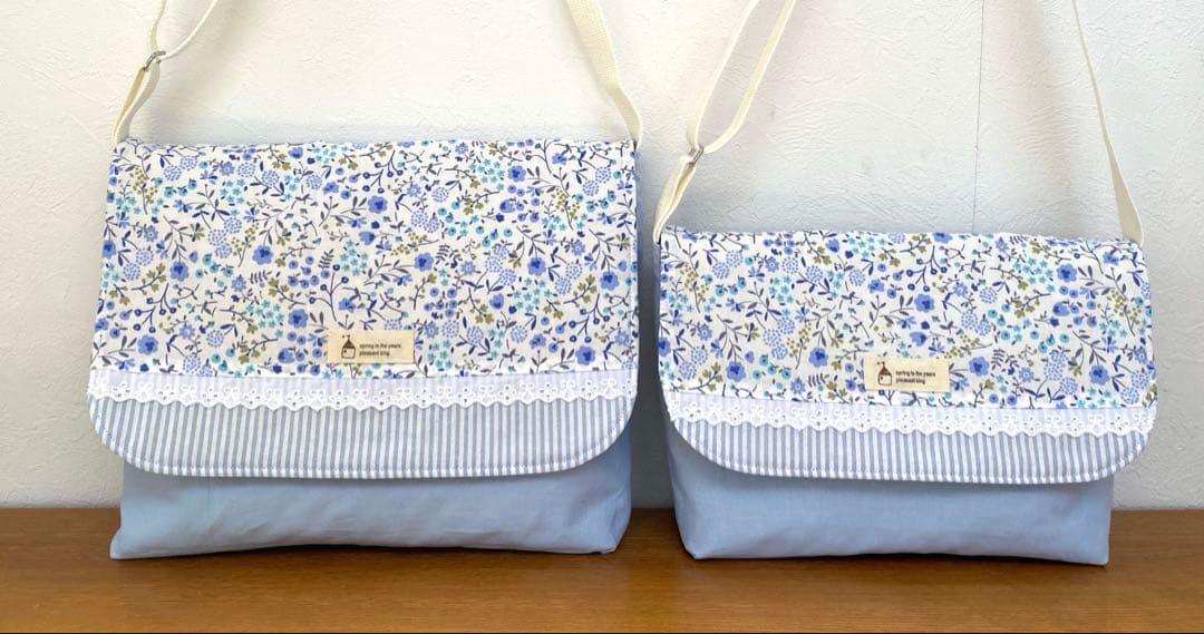リクエスト品　ハンドメイド　入園入学準備　花柄ポップ　ブルー　5点セット