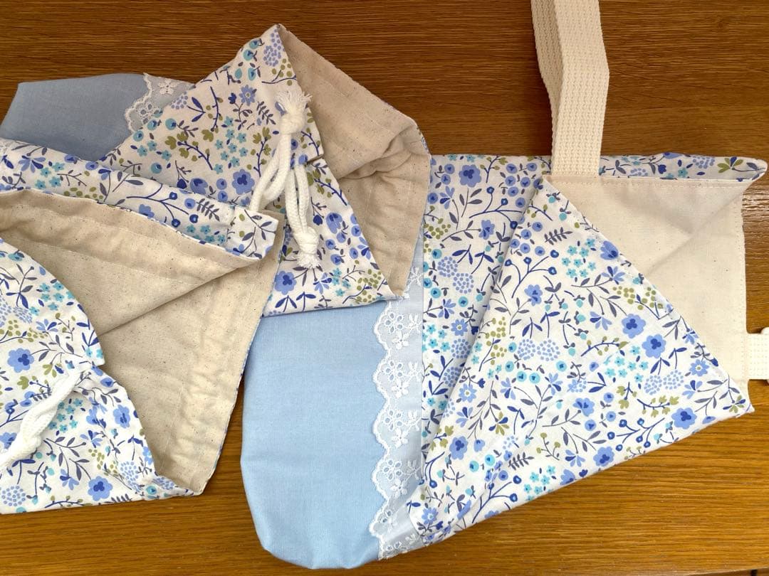 リクエスト品　ハンドメイド　入園入学準備　花柄ポップ　ブルー　5点セット
